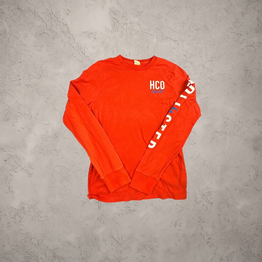 Hollister HCO Long Sleeve Graphic T Shirt Mens Medium Red Y2K Skater Streetwear‎